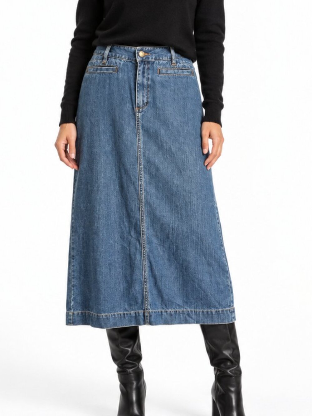 Vintage Liz Claiborne Jeans Denim Maxi Skirt A-Line Welt Pockets Size 12 90's